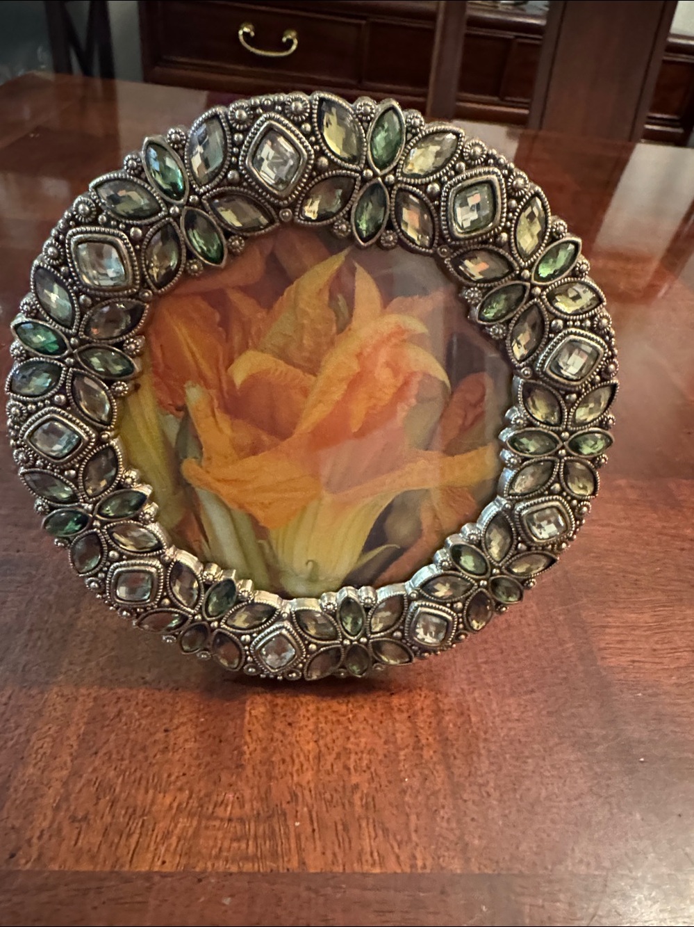 Niquea.d Jewelled Round Photo Frame 4" x 4" Papyrus Gold Green Jewel Tones